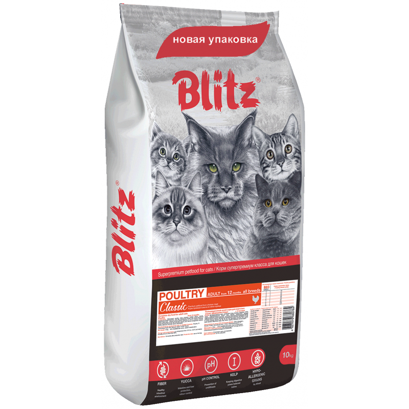 Blitz Adult Cat Poultry сухой корм для взрослых кошек «Домашняя птица»